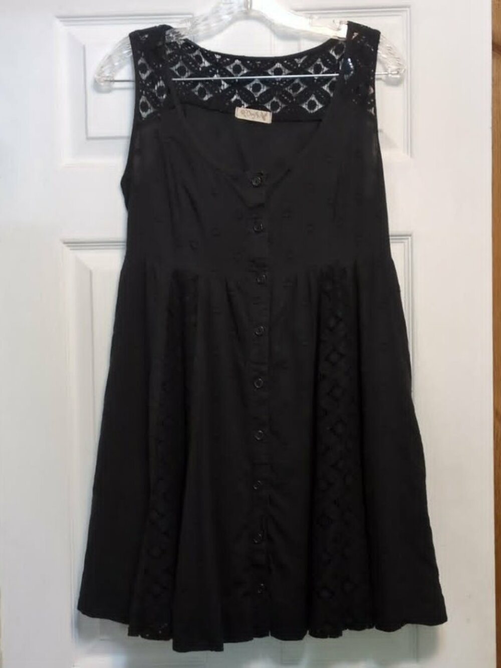 Crafty Sz S Black Minidress Eyelet Lace Babydoll Button Up Romatic Whimsigoth